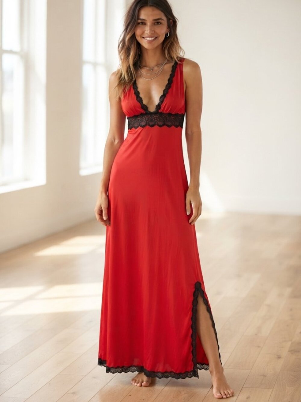 MAXI SLIP DRESS RED w/ BLACK LACE | DARK ROMANTIC | INDIE SLEAZE | RARE VINTAGE